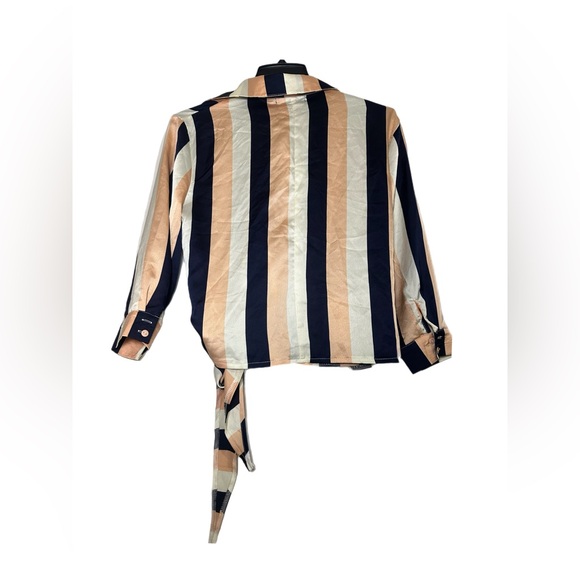 NWT Missguided Wrap Tie Side Stripe Blouse - Picture 5 of 8